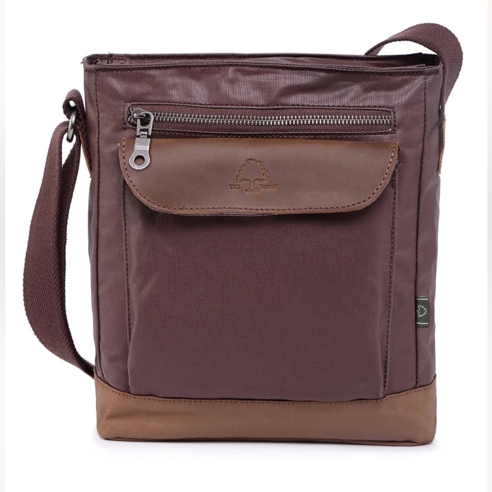 Treehouse Brown Crossbody with Leather Trim and Flap Pocket